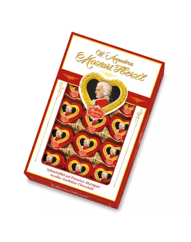 Mozart Конфеты сердечки из горького шоколада с марципановой начинкой 150 г оптом